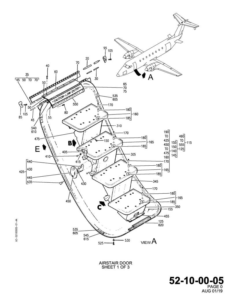 114-400023-69 - Textron Aviation OEM Structure Assembly Passenger Airstair Door for Beechcraft 1900 Airliner