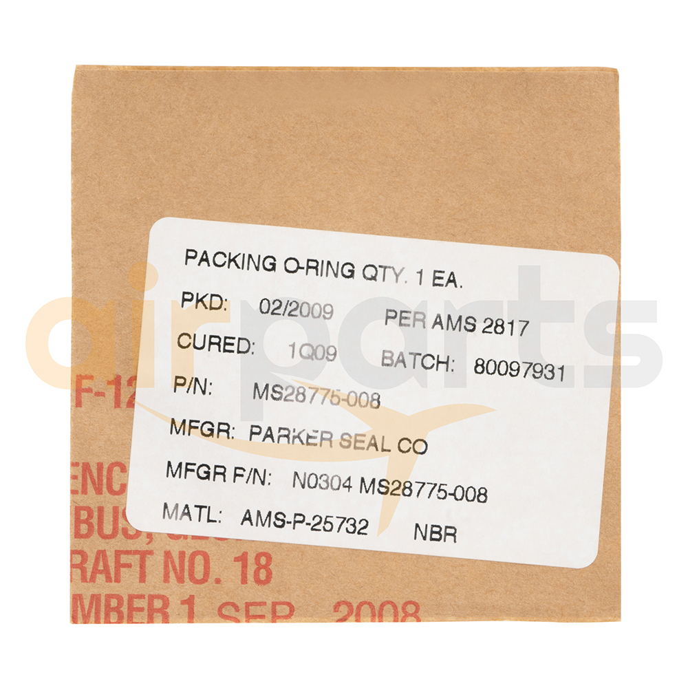 MS28775-008 - Textron Cessna OEM Military Standard Synthetic Rubber Hydraulic O-Ring Packing Seal